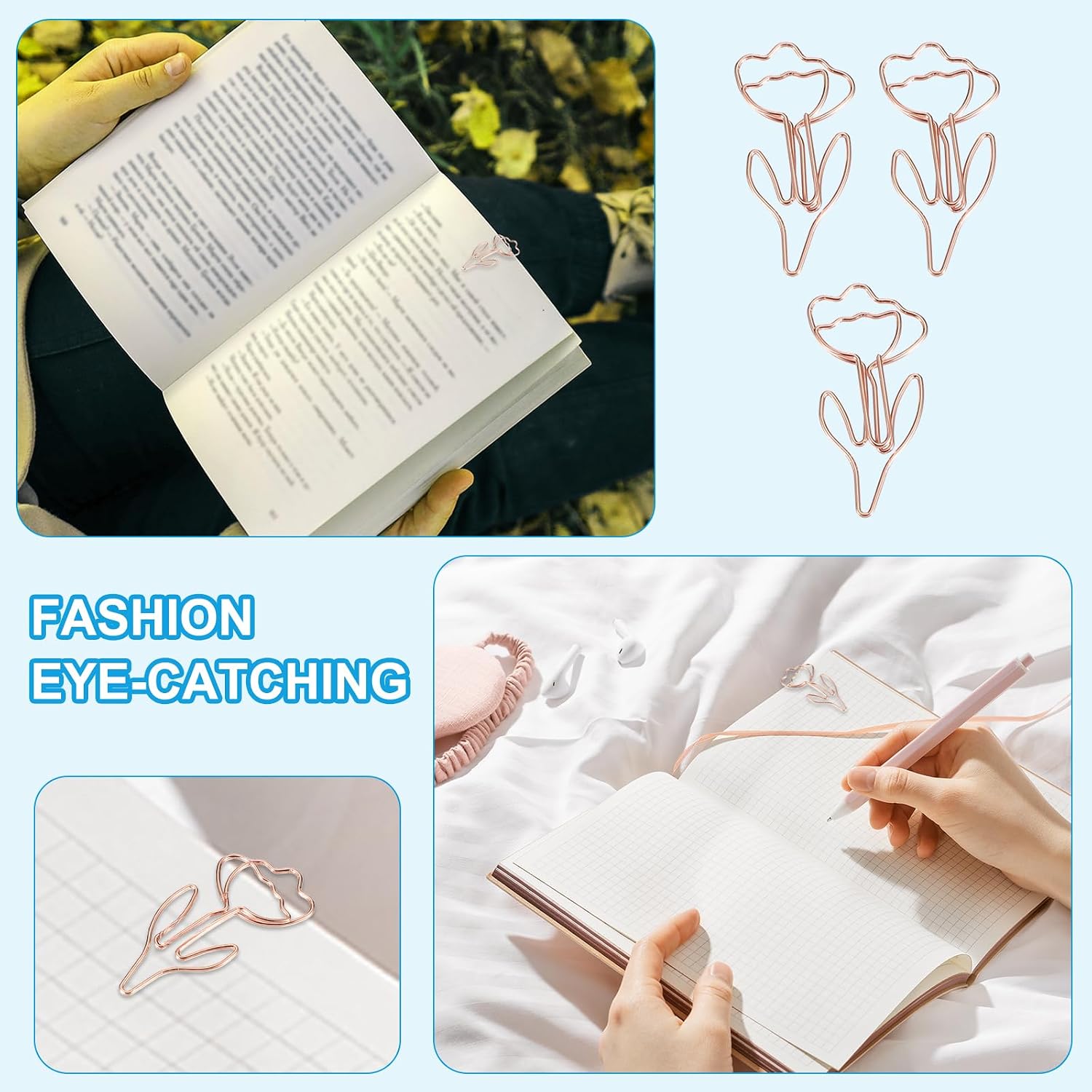 PATIKIL Cute Paper Clip, 60Pcs Flower Shape Paper Clip Metal Funny Bookmarks Planner Clips Clamp for Home Office Supplies Desk File Organization Wedding Decoration, Gold, Rose Gold image 4