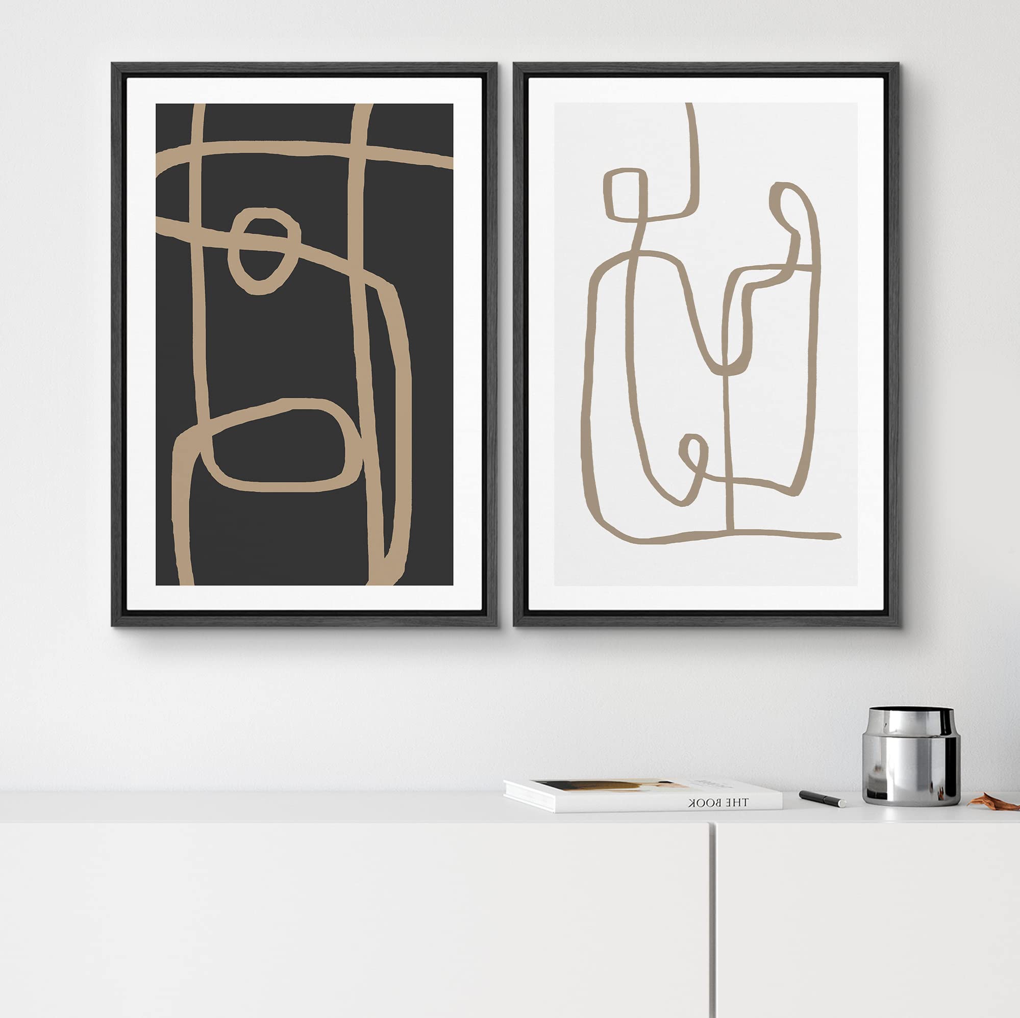 SIGNWIN Framed Canvas Print Wall Art Set Brown Geometric Spiral Pattern Collage Abstract Shapes Illustrations Modern Art Minimal Boho Relax/Calm for Living Room, Bedroom, Office - 16"x24"x2 Black