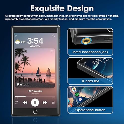 Miniatura 6 de Reproductor de MP3 de 16 GB con Bluetooth y WiFi, C4 Plus Android 13 HiFi Reproductor MP3 Spotify 4.3 pulgadas FHD Panel de aleación de zinc,