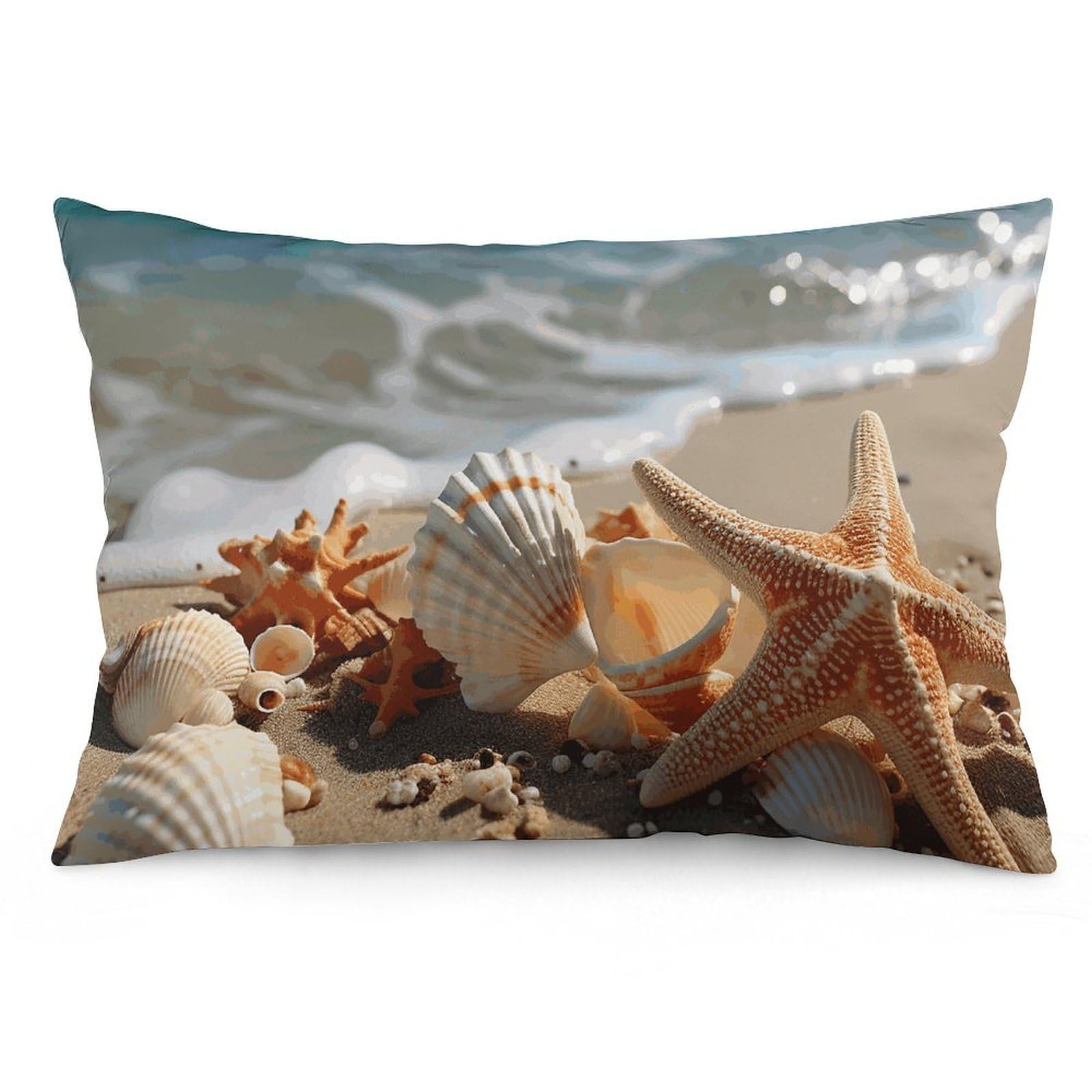2 Pack Pillow Cases for Hair and Skin, Soft Breathable Pillow Case Covers with Hidden Zipper, Seashells Starfish on Beach Pillowcase 12 "x20 Pillow Covers for Sleeping Gift