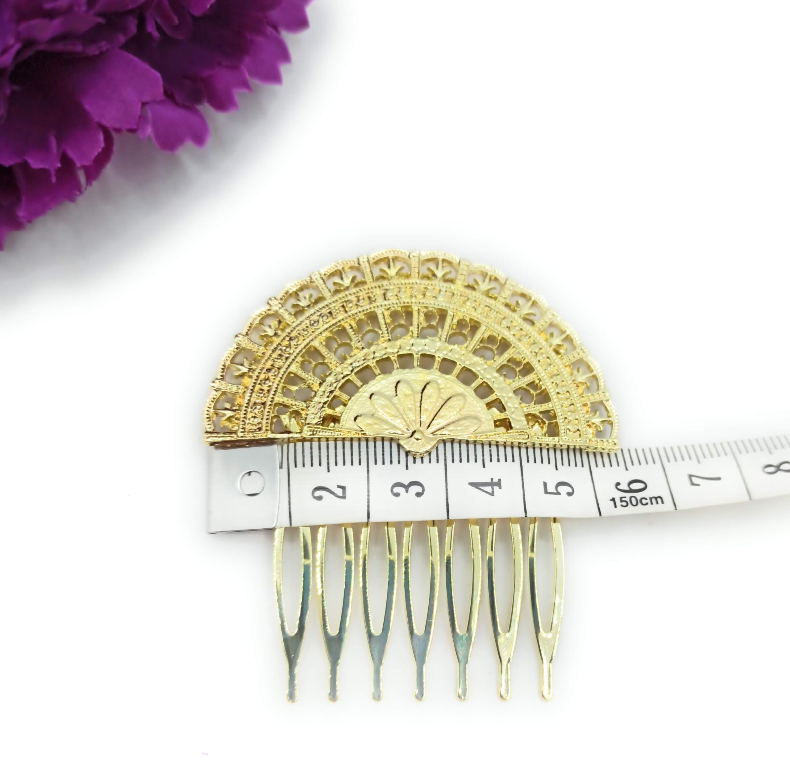 Peinetas Flamencas Doradas Mujer Adorno Peinados Peinecillos Flamencos Baile Flamenco, Accesorio Cabello Peinado Novias Bodas y Fiestas. Peine Abanico Oro Brillo Talla M (Pack 2 Uds)