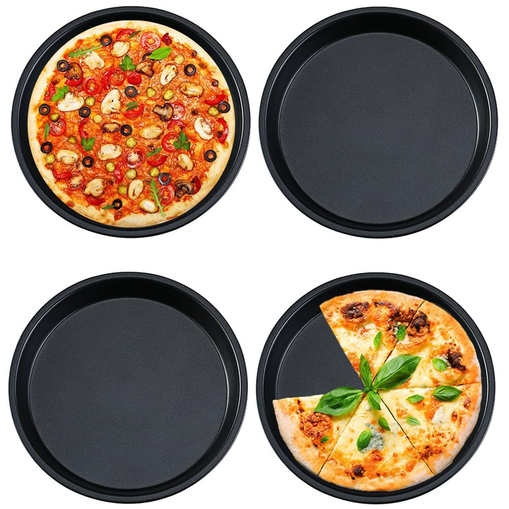 4er Set Rundes Pizzablech, Ø 15cm Edelstahl Pizza Backblech mit Antihaftbeschichtung, Käsekuchen Backblech Pizzabackbleche Set für Backen Pie Pizza Käsekuchen