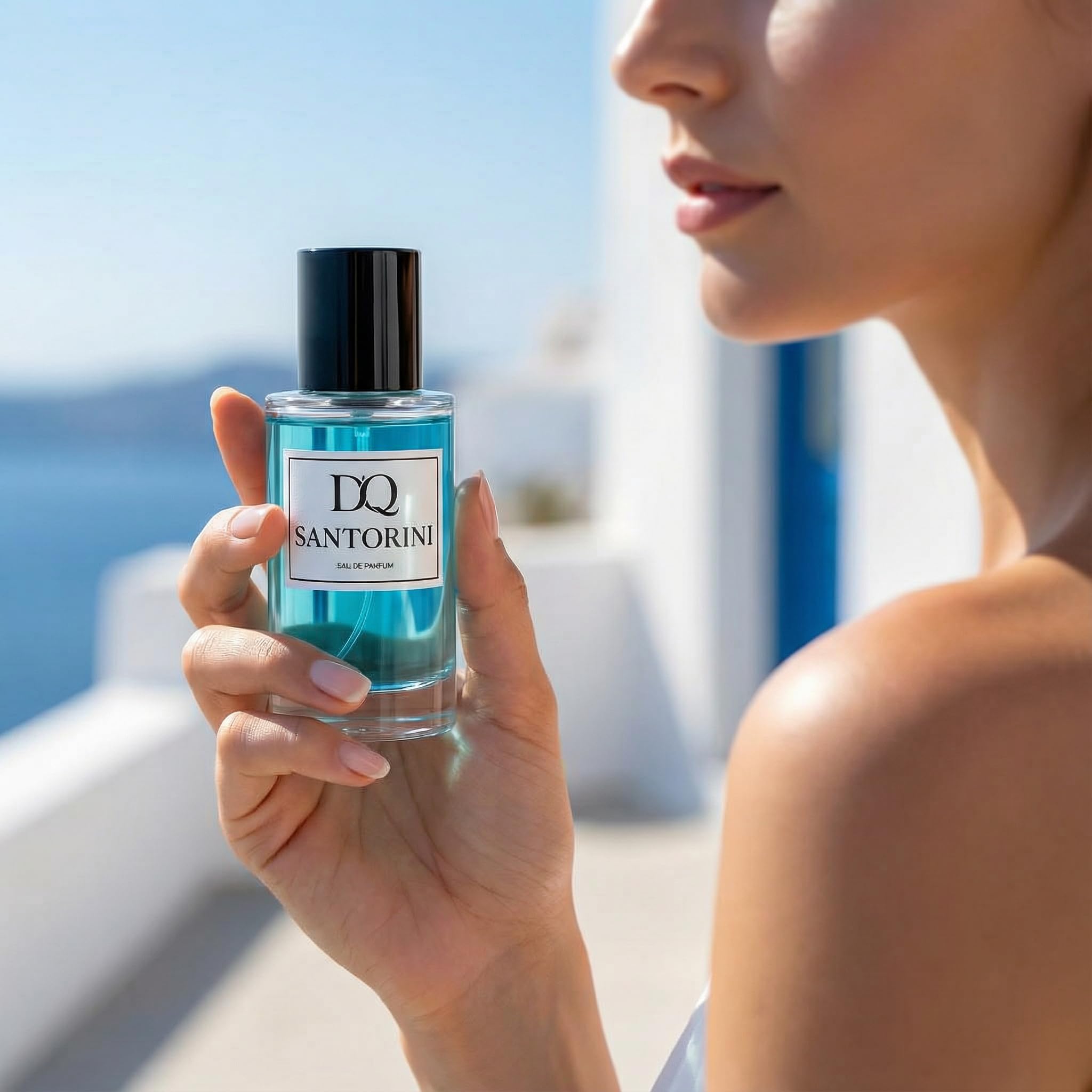 D'QAR Santorini Eau de Parfum 50 ml – Frischer Sommerduft mit Bergamotte, Zitrone & mediterranen Noten – Unisex Parfum für Damen und Herren