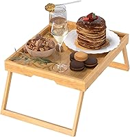 Promitop Bamboo Bed Tray with Foldable Legs - Breakfast in Bed, Laptop Desk, Sofa Serving Tray, Spill-Proof Edges