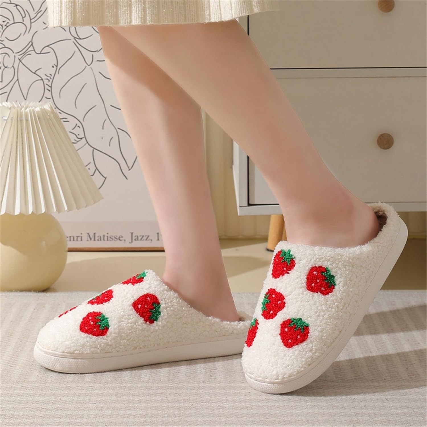 Women Slippers Cute Pattern Strawberry Slippers Warm Soft Bedroom Shoes Fuzzy Closed Toe Sandals Non Slip House Bedroom Slippers - Image 7