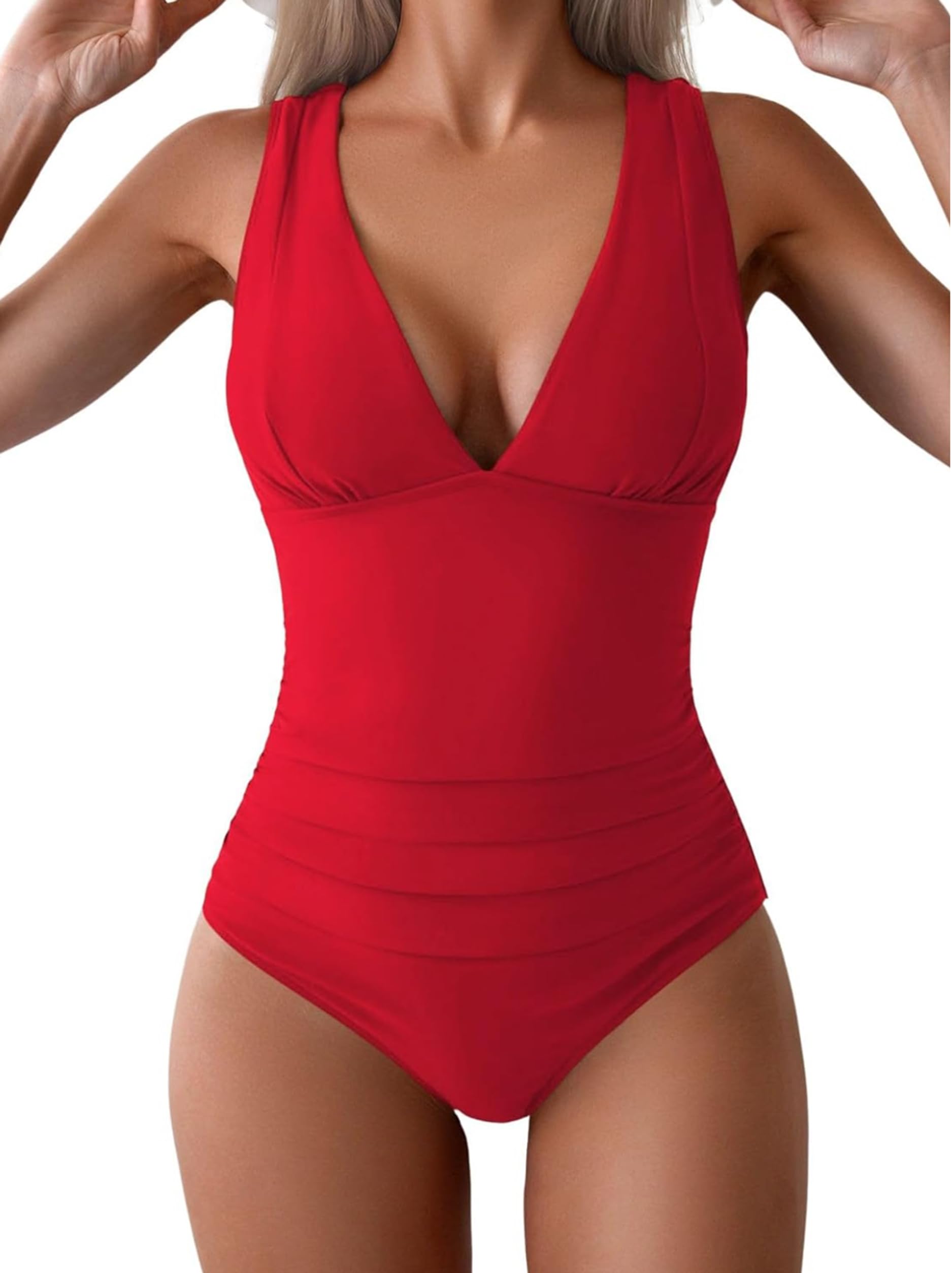 Women Plunge V Neck Wide Straps One Piece Swimsuit
