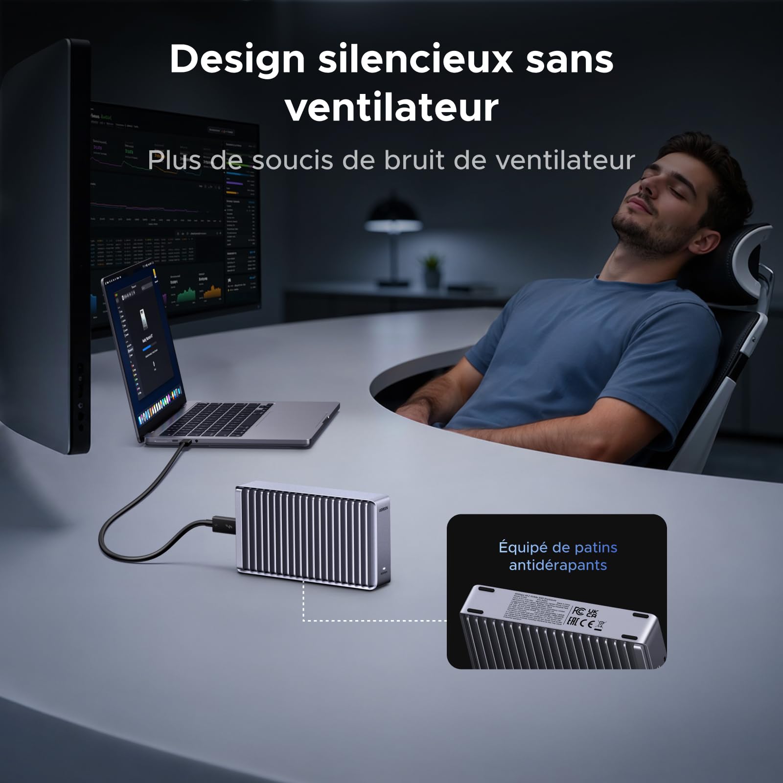 UGREEN Boîtier SSD M.2 NVMe 80 Gbps Compatible Thunderbolt 5 4 | avec Dissipation Thermique Aluminium Silencieux USB 4 USB 3.2 3.0 pour MacBook Mac Mini Mac Studio (Disque non Inclus)