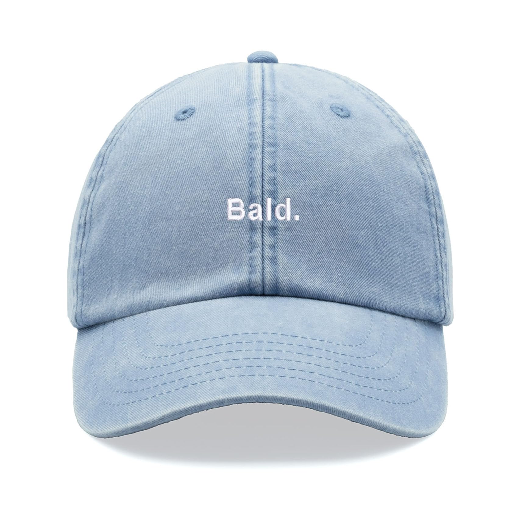 Bald. Baseball Cap Vintage Washed Unisex Dad Hat Low Profile Adjustable Light Blue