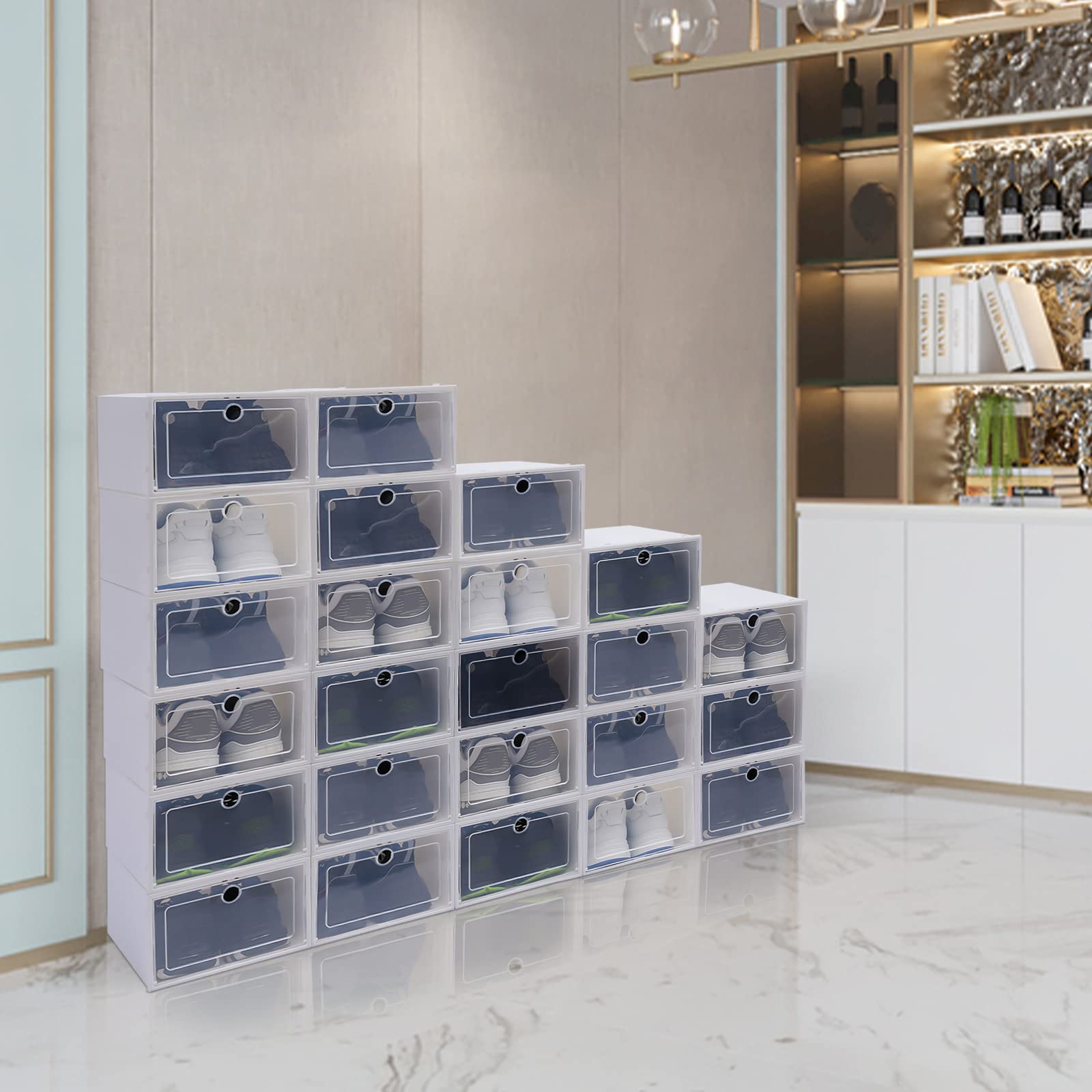 SHZICMY Caja de zapatos transparente, 24 unidades para almacenamiento de zapatos, caja de plástico, organizador de zapatos, apilable, plegable, caja de almacenamiento (24 unidades)