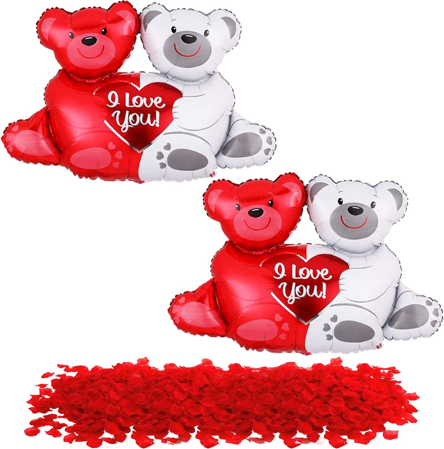 KatchOn Huge Teddy Bear Balloon Set - 40 Inch, Rose Petals Pack of 1000 | I Love You Balloons | Valentines Day Decor | Romantic Night