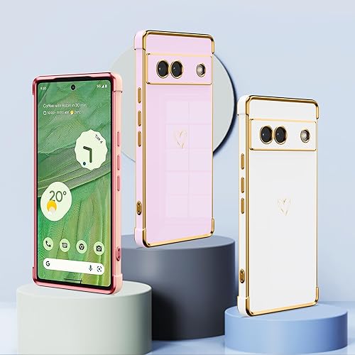 Miniatura 5 de ZTOFERA Funda diseñada para Google Pixel 7a, bonito patrón de corazones de amor con borde chapado y protección de lente de cámara, para Google Pixel