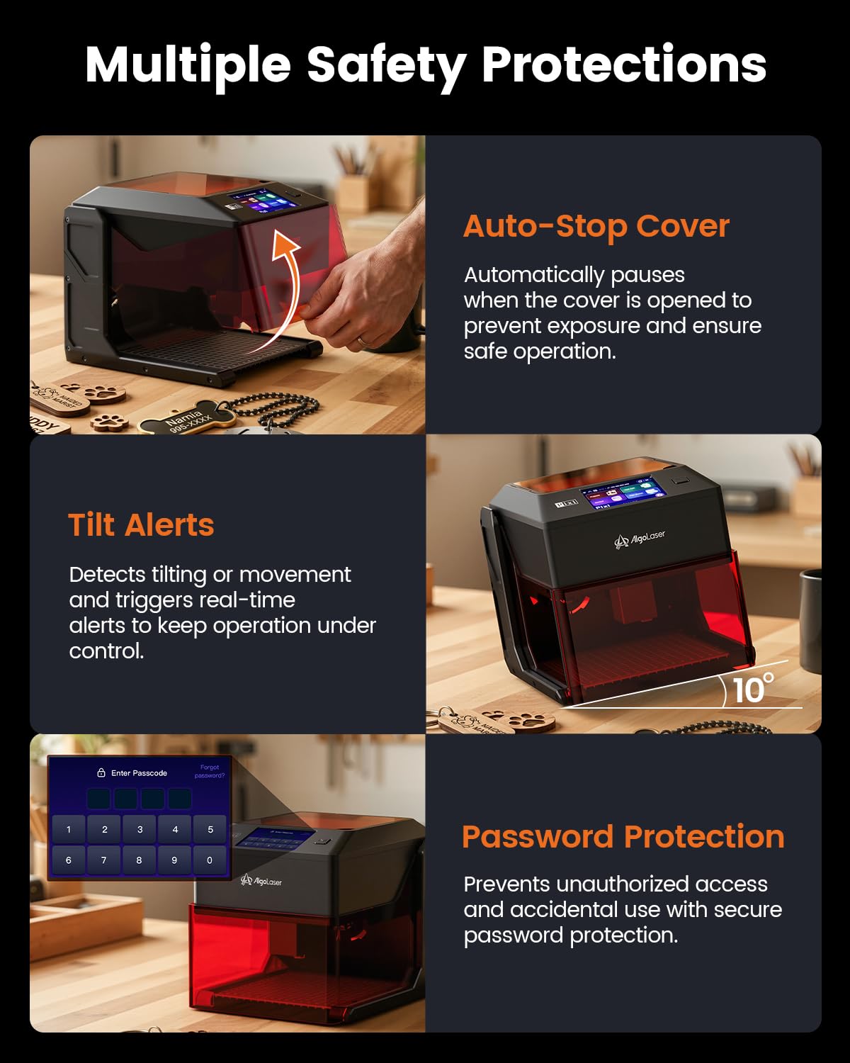 AlgoLaser Pixi - Grabador láser inteligente - Máquina grabadora láser portátil de 10 W con pantalla táctil de 3.5 pulgadas, sistema AlgoOS y aplicación, grabado láser para madera, acrílico, vidrio