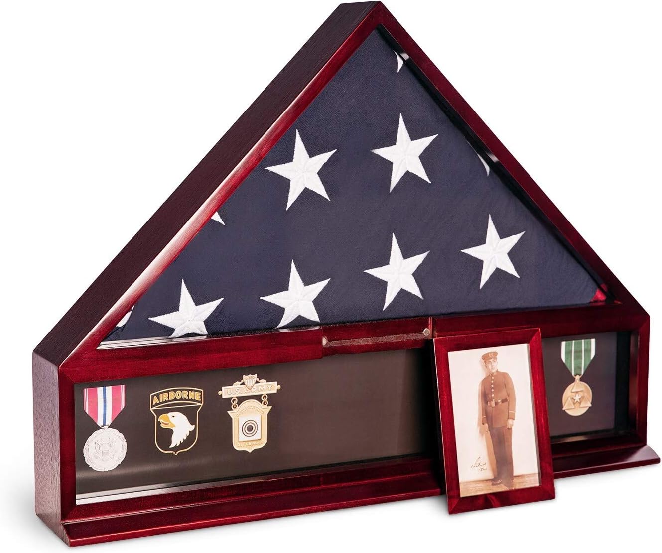 Unknown1 Handcrafted Military Flag and Medal Display Wood Case Large Cherry Finish