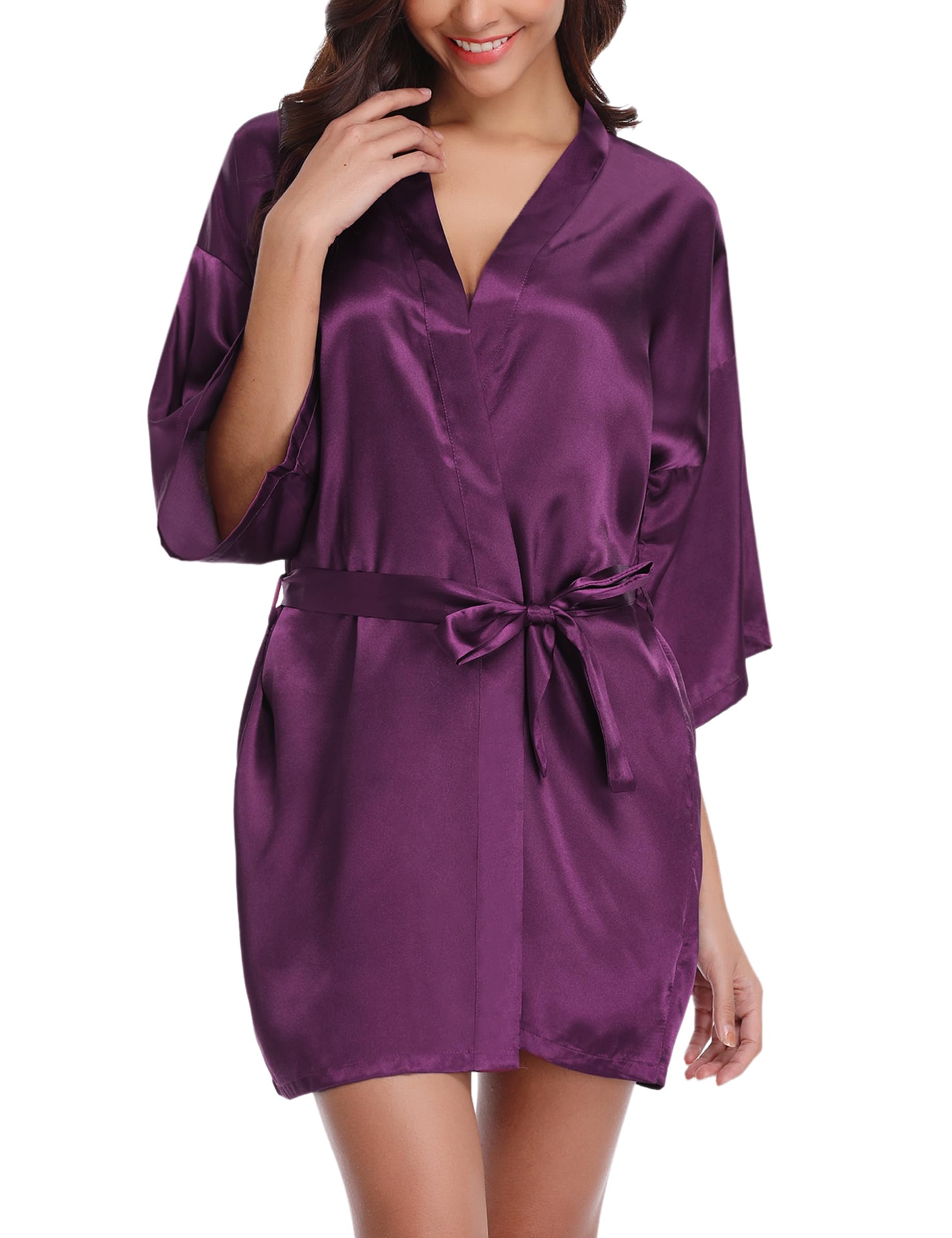 Migcaput Kimono Bata para Satin Mujer Sexy Bata dama de Honor Verano Corto Bata Novia Albornoces para Mujer