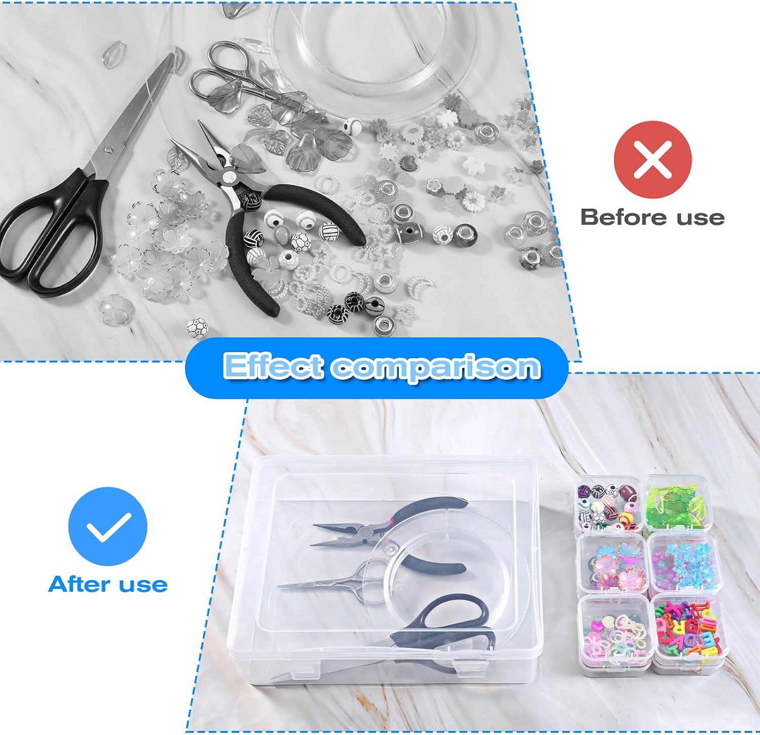 93Pcs Bead Organizer and Storage, Clear Plastic Bead Storage Containers with Hinged Lid Transparent Bead Organizer Box Nail DIY Craft Jewelry Making Supplies (3 Large + 90 Small)