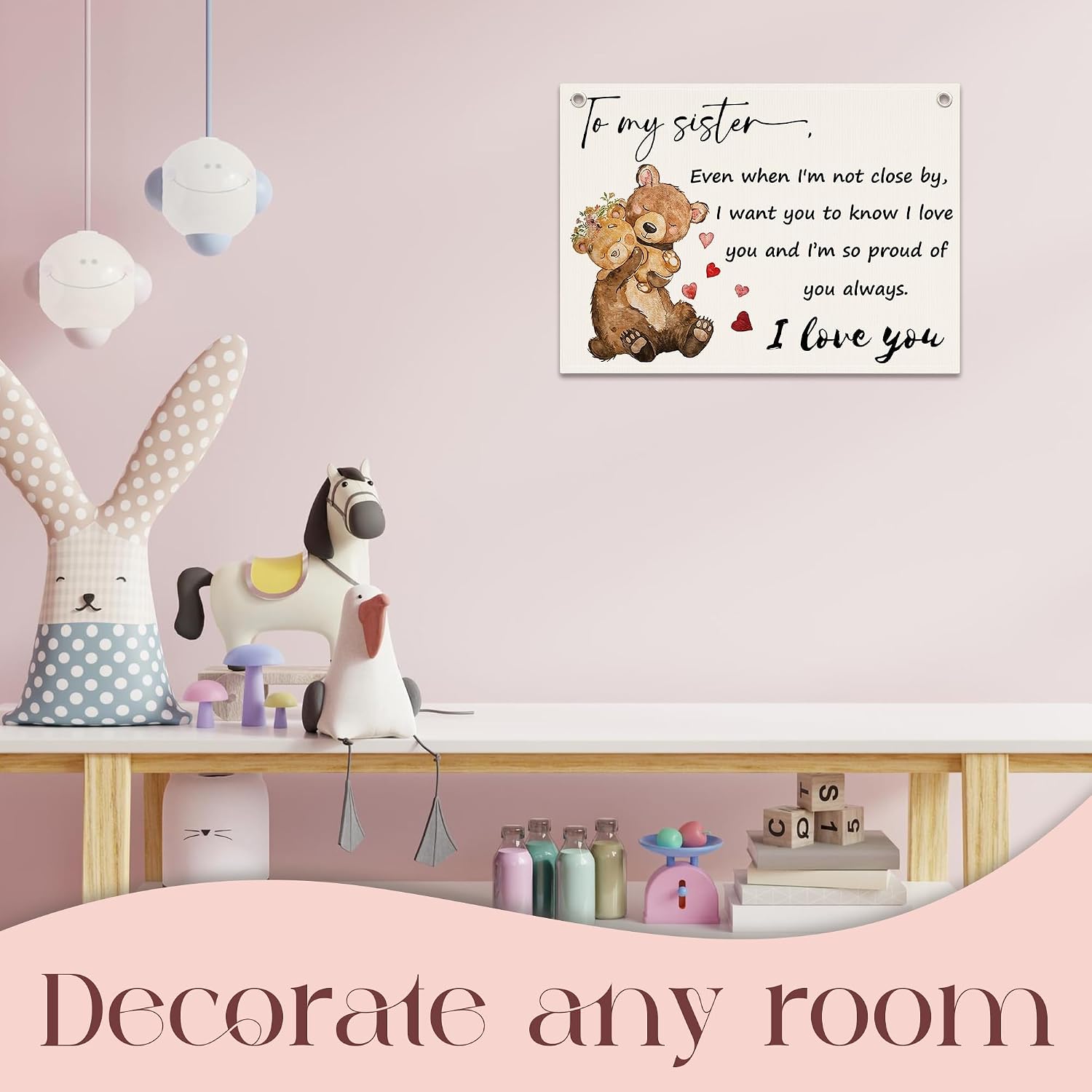Sister’s Gifts - Canvas Banner Wall Hanging - Even When I'm Not Close by - Wall Art Decor Hanging Banner Flag - Birthday Gifts For Girls Family Best Friends - Bedroom Prints Decor & Supplies-A01 image 5