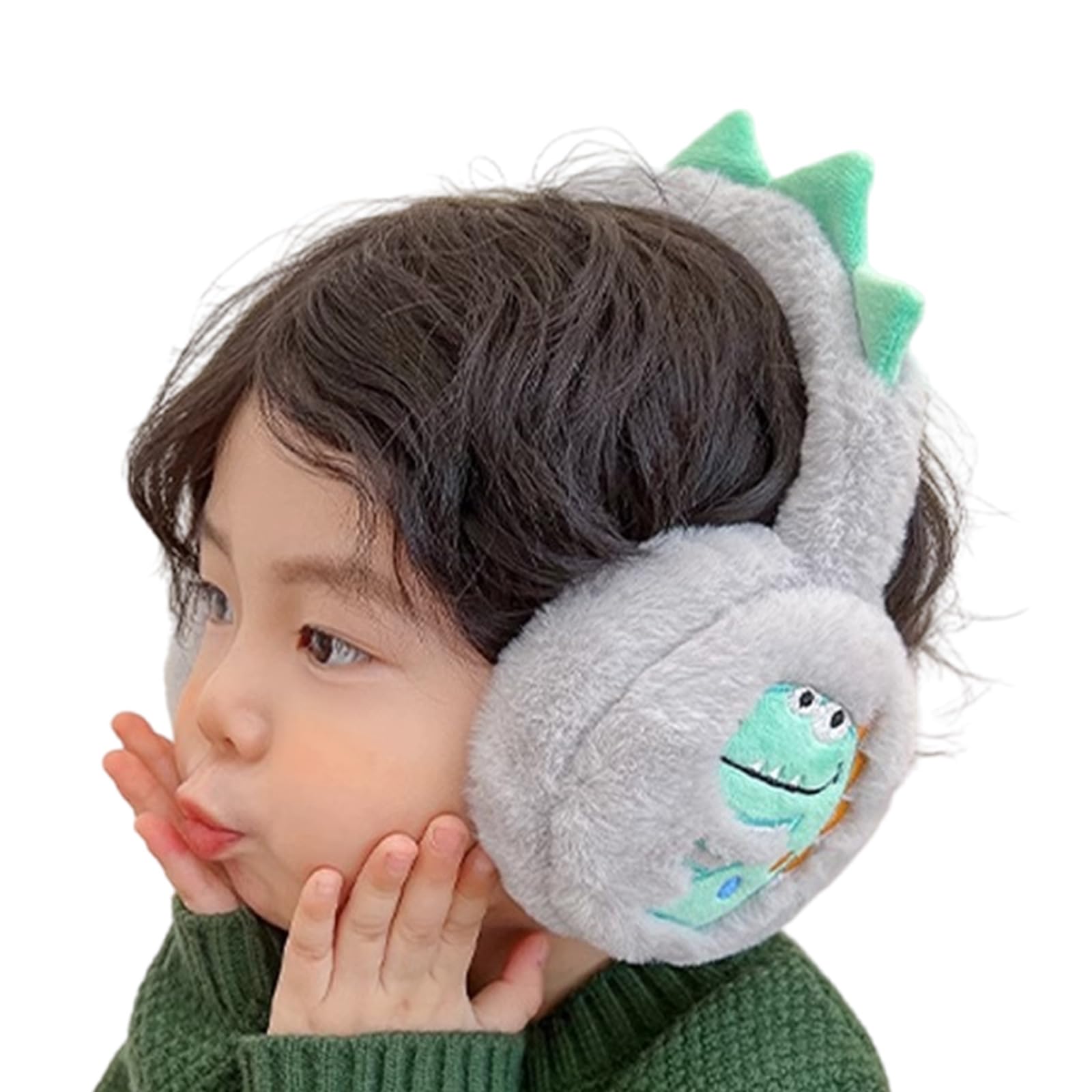 Jojnsha Girls Gray Children Foldable Ear Warmers Lovely Dinosaur Print Ear Muffs Soft Earmuffs Winter Accessory For And Boys