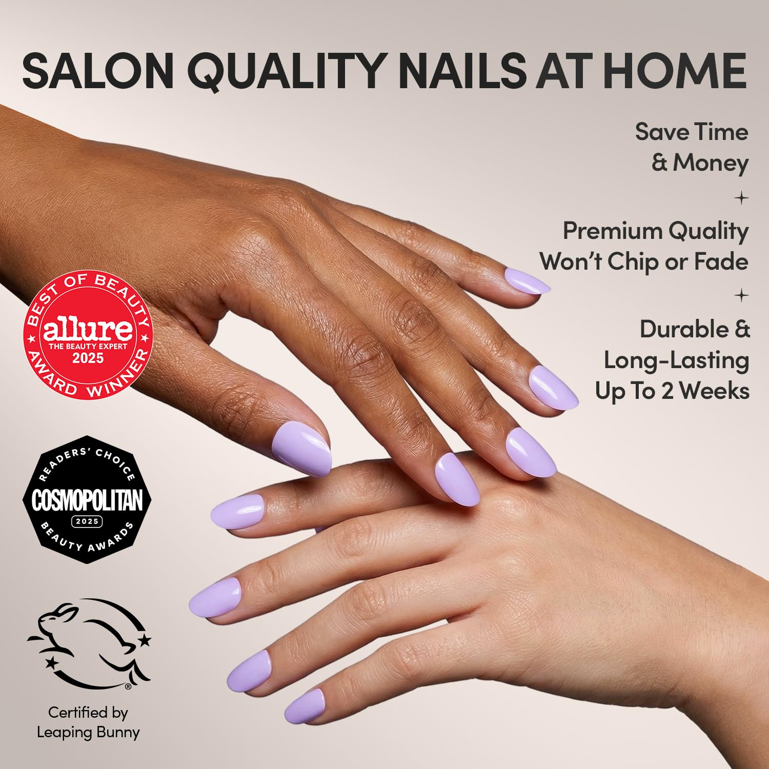 Glamnetic Uñas a presión, color lila, sólidas, opacas, color morado pastel claro, reutilizables, 12 tamaños, kit de 30 uñas