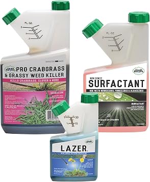 Pro Crabgrass & Grassy Weed Killer 32 Ounces- 18.92% Quinclorac | Lazer Blue Spray Pattern Indicator 8 Ounces | Concentrated, Non-Ionic Surfactant 16 Ounces