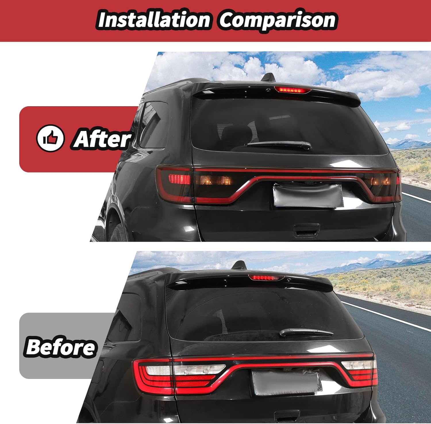 JeCar Smoked Black Tail Light Cover Guard Trim Fit for Dodge Durango 2014-2024 (4pcs)