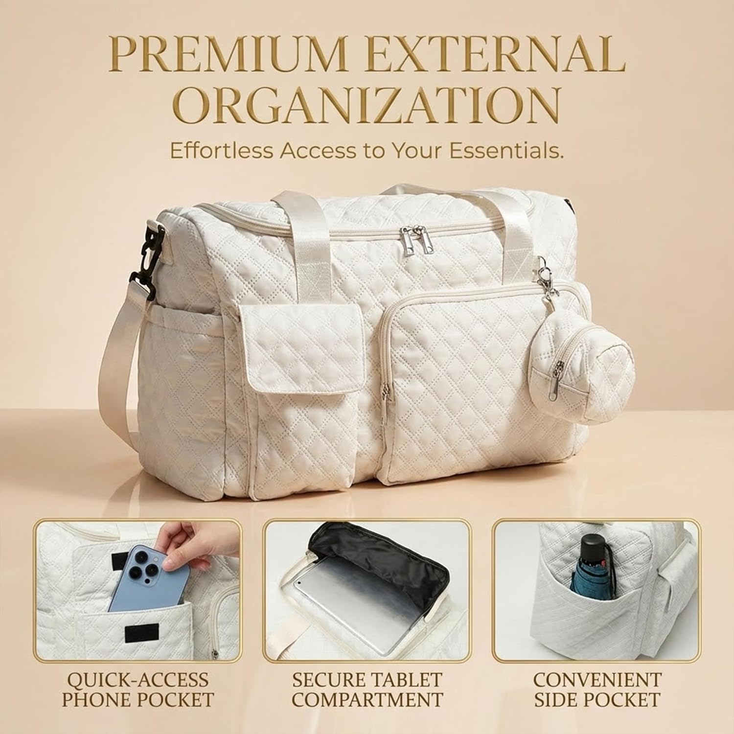 Extra Large Diaper Tote Bag with Shoe Compartment & Pacifier Pocket, Travel Baby Diaper Bag for Mom, Hospital Maternity Weekender Bag, Waterproof Diaper Handbag for Newborn Travel Essentials - Image 4