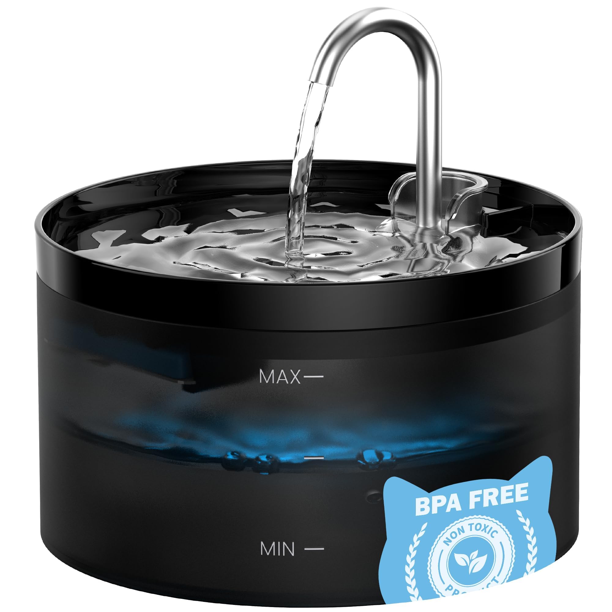 Fontanella per Gatti, GIOTOHUN Fontanella Gatti, 2L Fontanella Gatto, Forma di Rubinetto, Pompa Dell'acqua Super Silenziosa, Filtraggio dei Peli Randagi, Due tipi di Modalità di Flusso Dell'Acqua,Nero