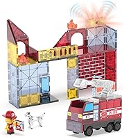 Vista 7 de Magna-Tiles Fire Station - Juego de construcción magnética de 50 piezas, la marca original de construcción magnética