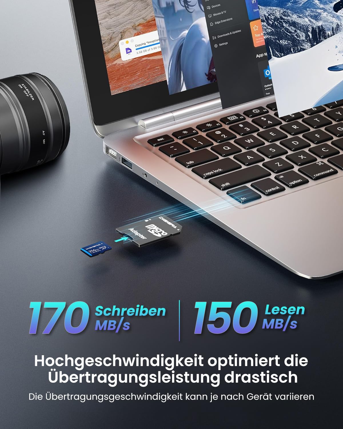 256 GB LT100 microSDXC UHS-I Speicherkarte mit Adapter - bis zu 170 MB/s, C10, U3, V30, Full HD, A2, Micro-SD-Karte für Smartphones, Tablets, Kameras, Spielekonsolen und Drohnen (1 Stück)