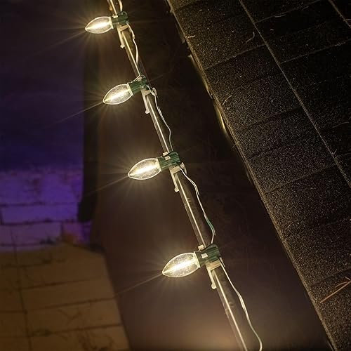 Miniatura 6 de Novelty Lights Luces de Cadena Navideñas LED Vintage C9 de 25 Pies Blanco Cálido Transparente – 25 Bombillas de Plástico Inastillables, Espaciado de