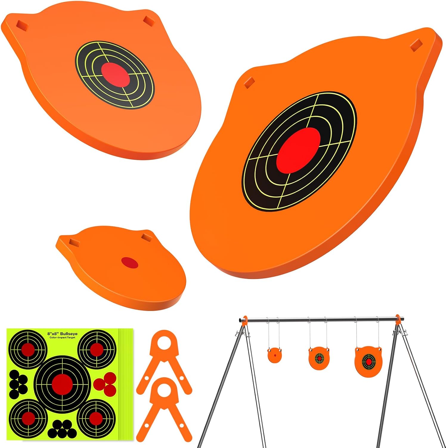 3/8 inch AR500 Steel Target Combo Set for Shooting, 3PC 4" 6" 8" Gong Targets with Heavy Duty Hanging Kit, Includes Stand Brackets, Hooks, Pins & Paper Targets - Fit 1" OD EMT Conduit