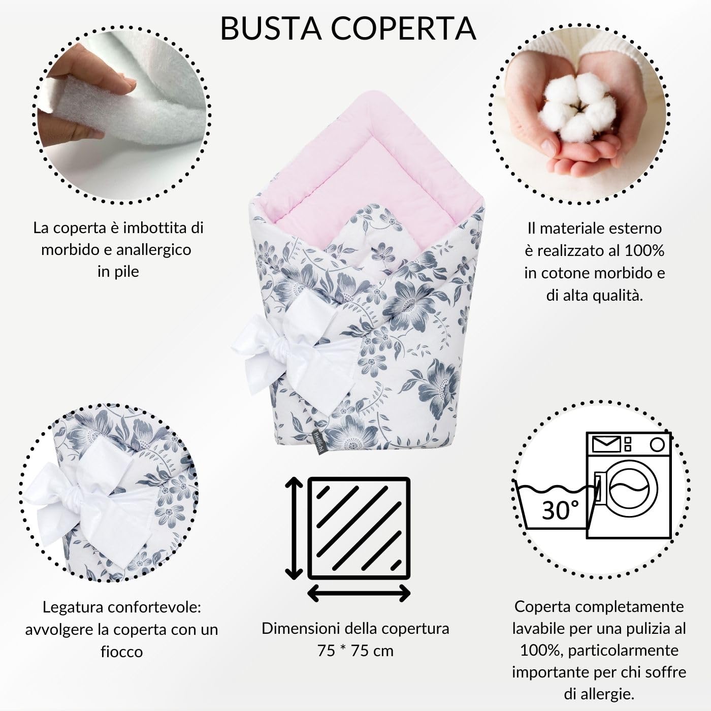 Bellochi Set 2in1 Riduttore per Cull e Copertina Avvolgente Neonato - Riduttore Lettino per Neonato, Baby Nest - 100% Cotone Antialergico - Pink Berry