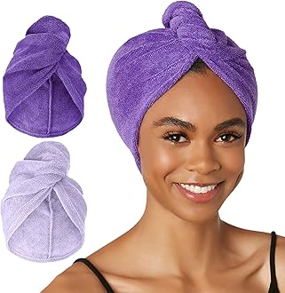 2-Pack Microfiber Hair Towel for Beauty, Travel, Gifting - Hair Wrap Turban for Straight, Wavy & Curly Hair - Premium Personal Care - Dark Purple & Light Purple