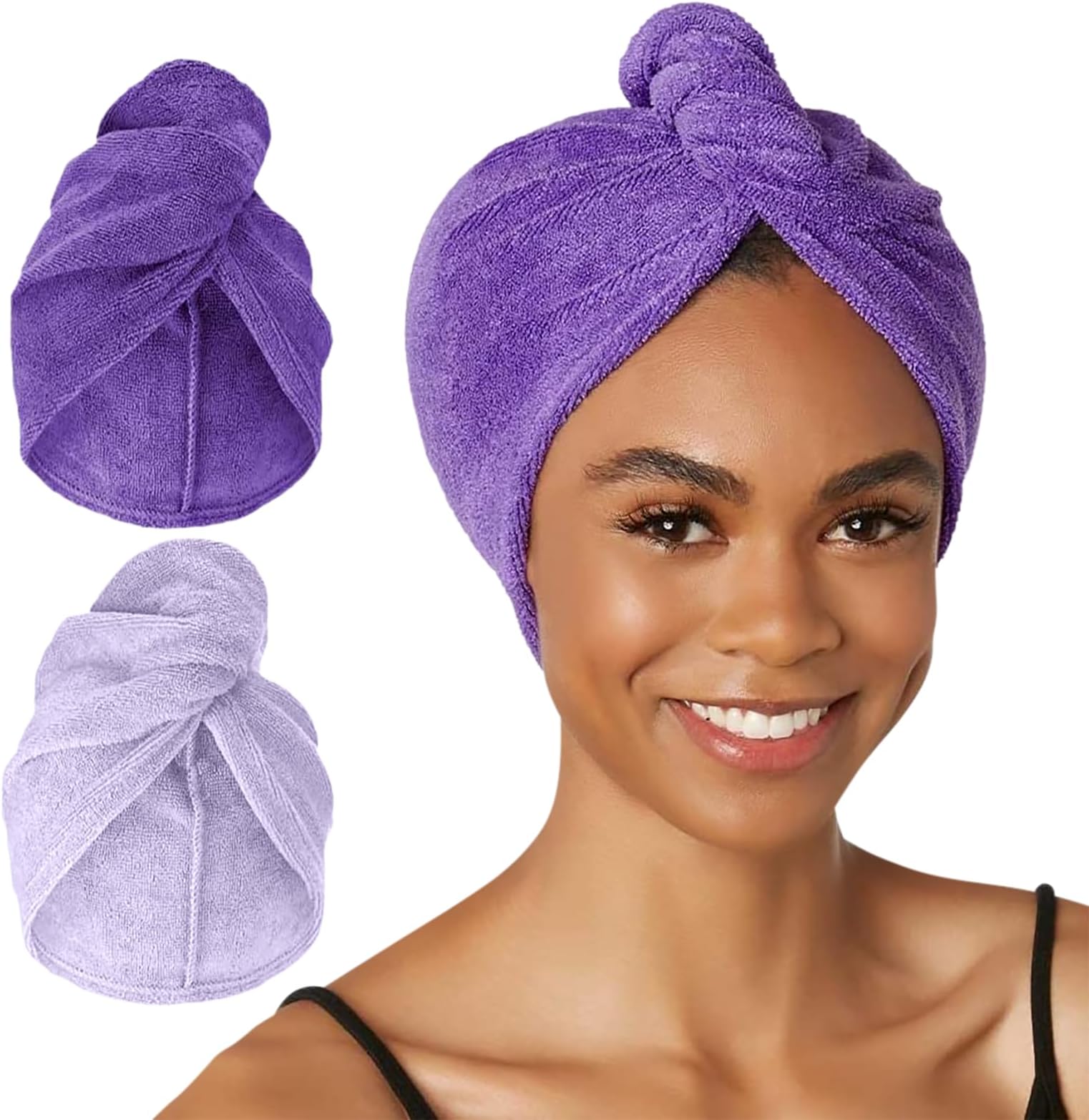 2-Pack Microfiber Hair Towel for Beauty, Travel, Gifting - Hair Wrap Turban for Straight, Wavy & Curly Hair - Premium Personal Care - Dark Purple & Light Purple