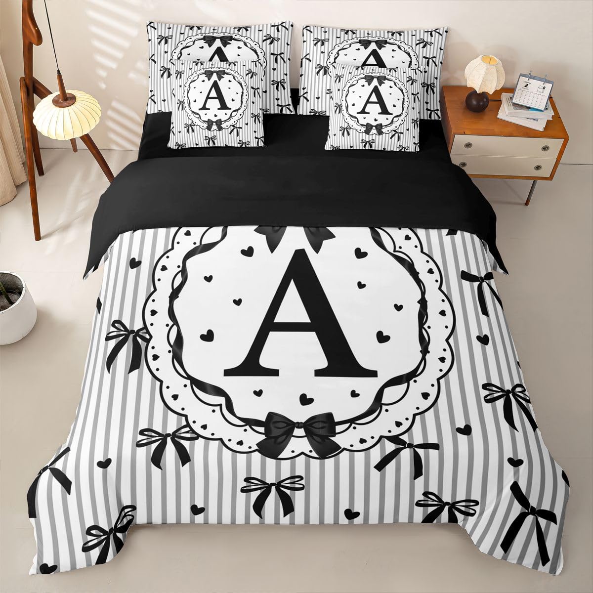 Loussiesd Set di biancheria da letto per bambini e ragazzi, con copripiumino e federe, per letto singolo, 7 pezzi, con copripiumino, lenzuola, federe, federe per cuscini, colore: nero