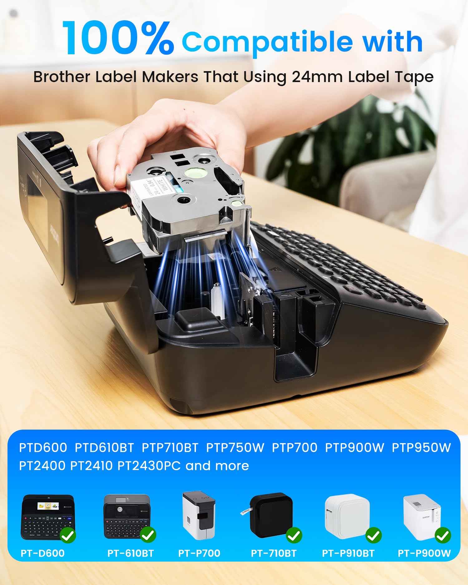 TZe-251 - Nastro adesivo TZ laminato bianco da 24 mm, compatibile con Brother P Touch da 2,5 cm, nastro per etichettatrice PT D610BT D600 700 P710BT PTP750W, confezione da 10 Label KINGDOM Tze251