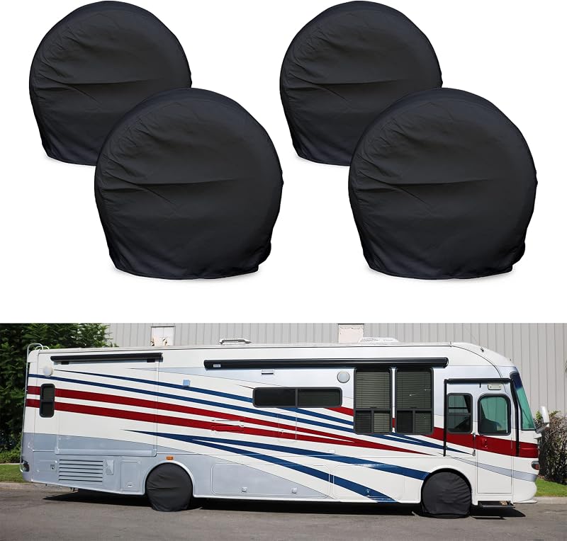 Tire Covers for RV Wheel, Set of 4: Motorhome, Wheel Covers Waterproof Soft Vinyl Tire Protectors Tire Covers Fits 36" to 39" Tire Diameters