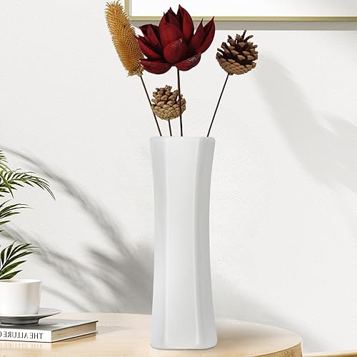 Miniatura 10 de Florero de cerámica blanca de 12 pulgadas de alto, florero blanco para decoración del hogar para hierba de las pampas, jarrones modernos con textura