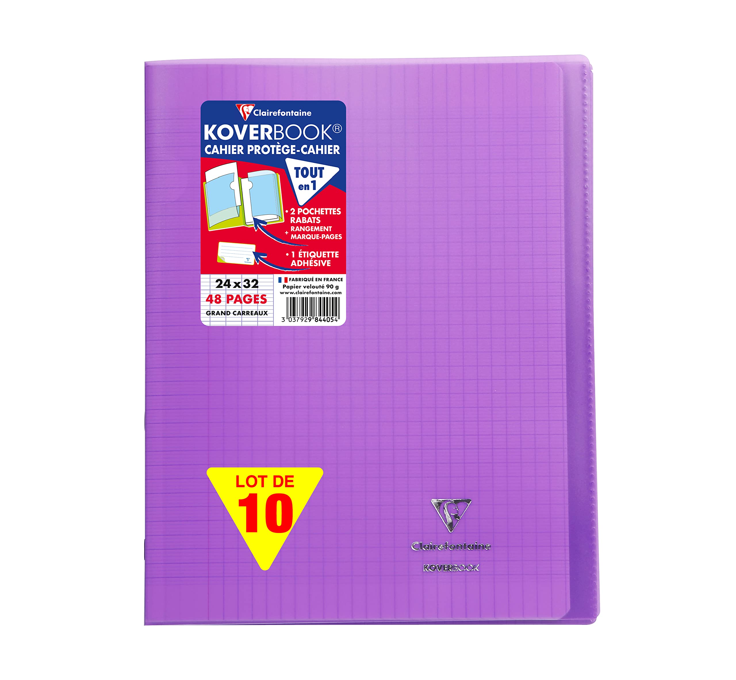 Clairefontaine 984405C - Packung mit 10 Heften Koverbook, DIN A4+, 24 x 32 cm, 24 Blatt, französische Lineatur, 90 g, Lila, 1 Pack