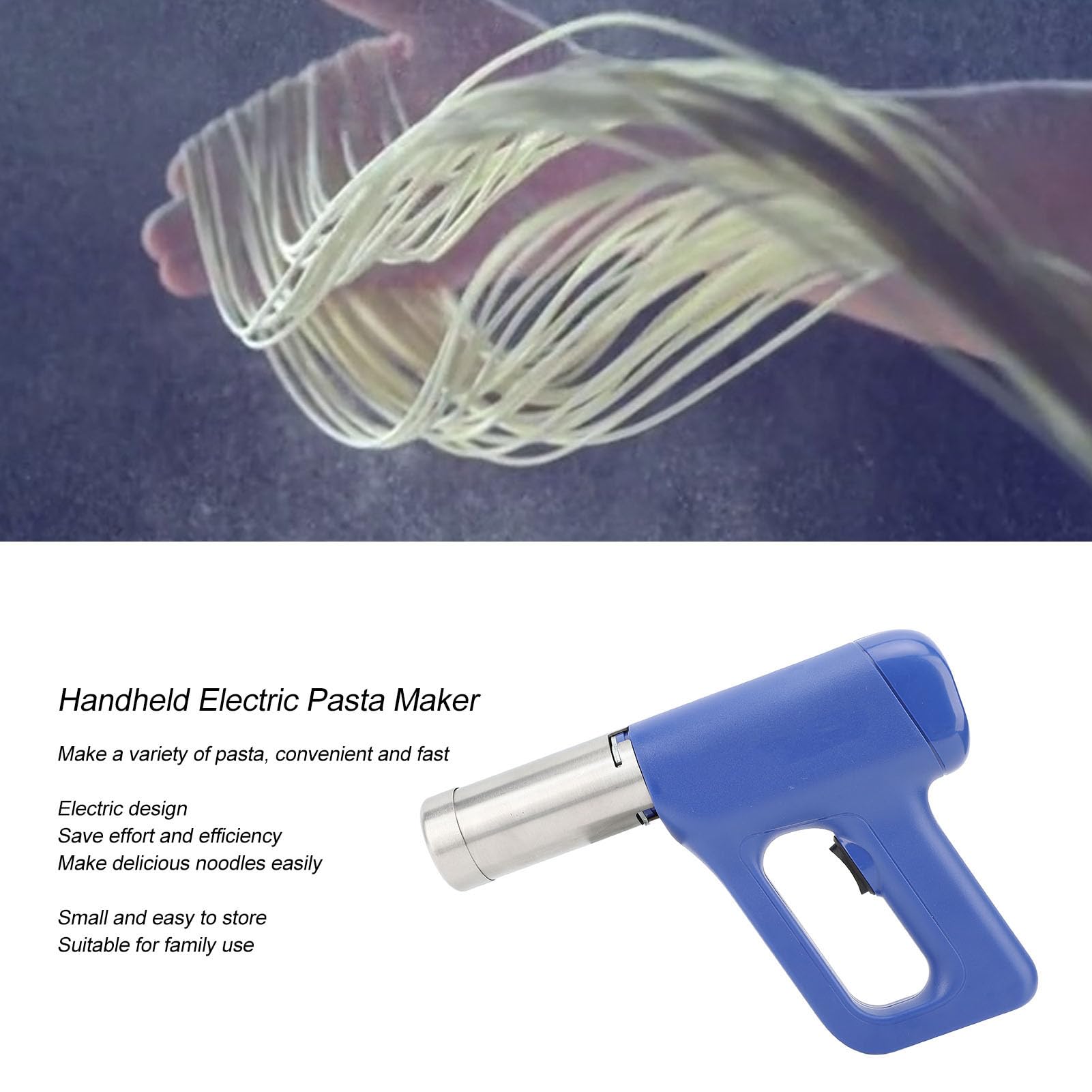 Handheld electric pasta maker, cordless portable automatic pasta machine with adjustable thickness, efficient noodles press, for family use (Blue)