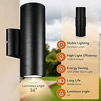 Vista 5 de JO.KO Luces de pared cilíndricas para exteriores, paquete de 2 luces de pared cilíndrica de 2700 K de color blanco cálido en 2 luces, aplique