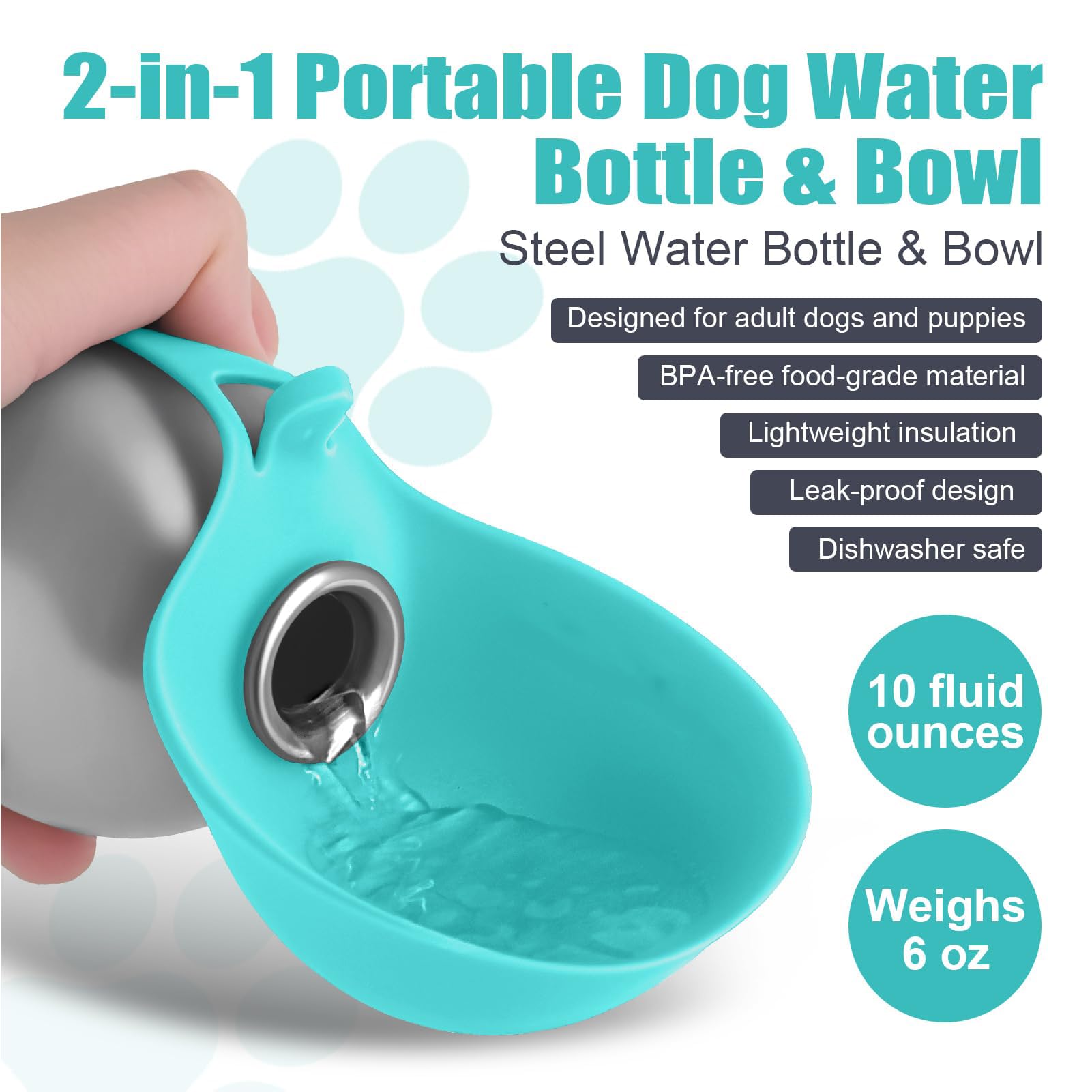 Trinkflasche Hunde für Unterwegs, Hundetrinkflasche für Unterwegs mit Silikonnapf, 285ML Edelstahl Auslaufsichere Hunde Trinkflasche für Katzen&Hunde Spaziergänge und Wanderungen (Blau A) - 3