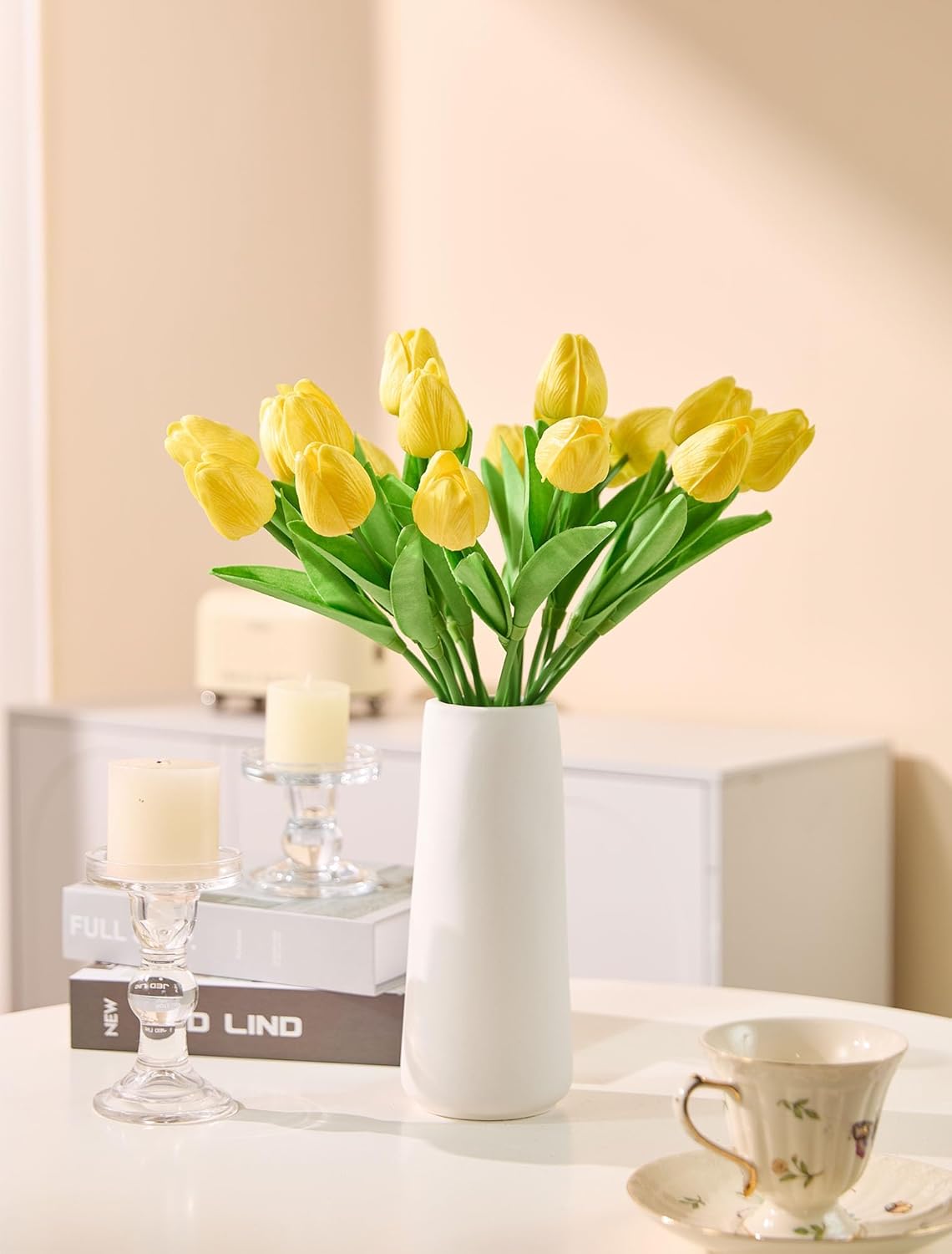 30 Pcs Yellow Tulips Artificial Flowers Fake Yellow Tulips Fake Tulip Flowers Real Touch 13" Silk Flower for Bulk Home Kitchen Wedding Party Valentine's Mother's Decorations - Image 7