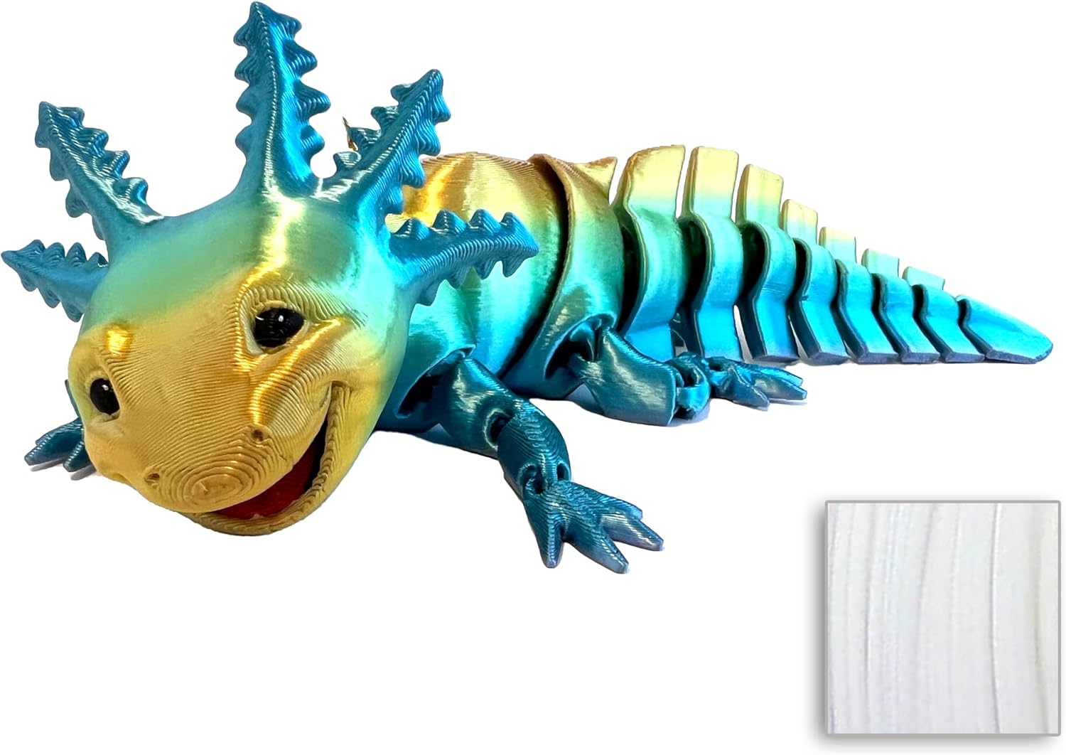 Axolotl Articulated 3D Printed Fidget Toy Design by MatMire Makes (Small, Big Smile, White)