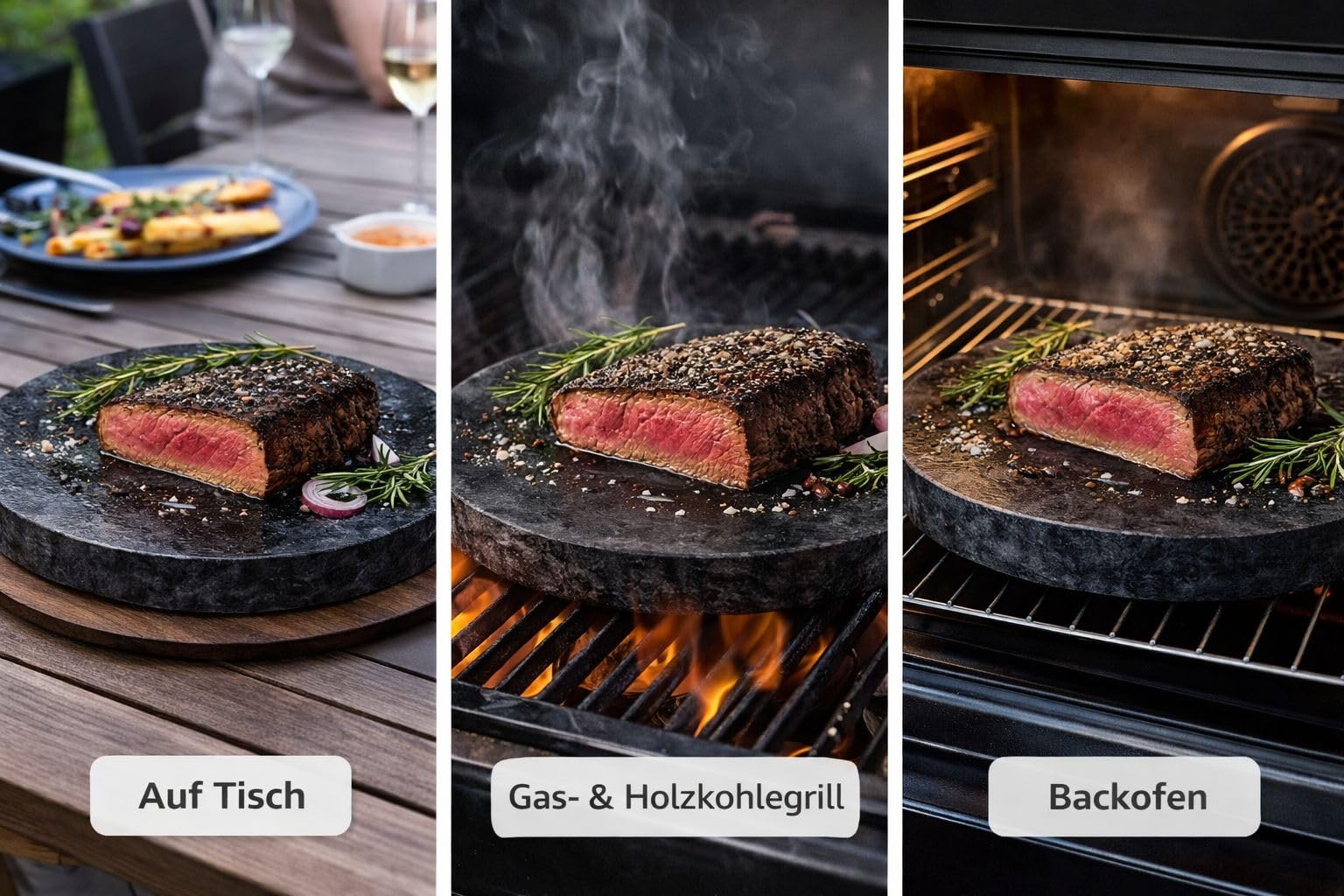 SLATEEX Grillstein aus Speckstein, Rund, 20 cm Durchmesser, 3 cm Stark, Hitzebeständig, für Heiße und Kalte Speisen, Made in Italy