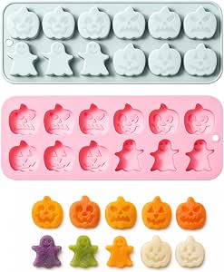 2-Pack Halloween Silicone Pumpkin and Ghost Molds, 12 Cavities