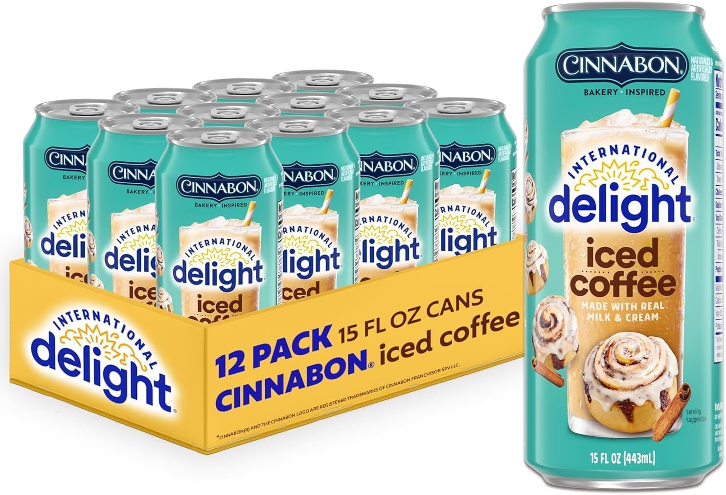Delight Cinnabon Cinnamon Iced Coffee- Pack of 12x443ml- Each Made with Real Milk & Cream