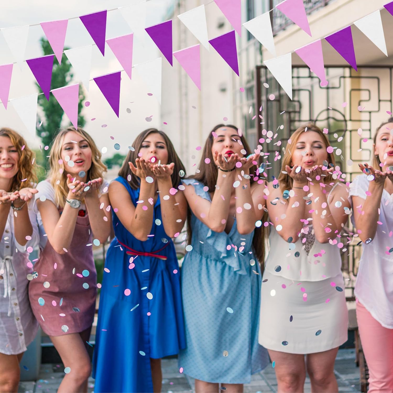 Preboun 164 Feet Pastel Pennant Banner Bunting Pennant Banner Garland 120 Pcs Pastel Triangle Flags on a String for Baby Shower Birthday Graduation Wedding Hanging Decorations(Purple) - Image 4