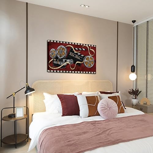Miniatura 2 de FuShvre Decoración de pared de película grande, proyector de película, carretes de película, pintura en lienzo, arte de moda antigua en negro y