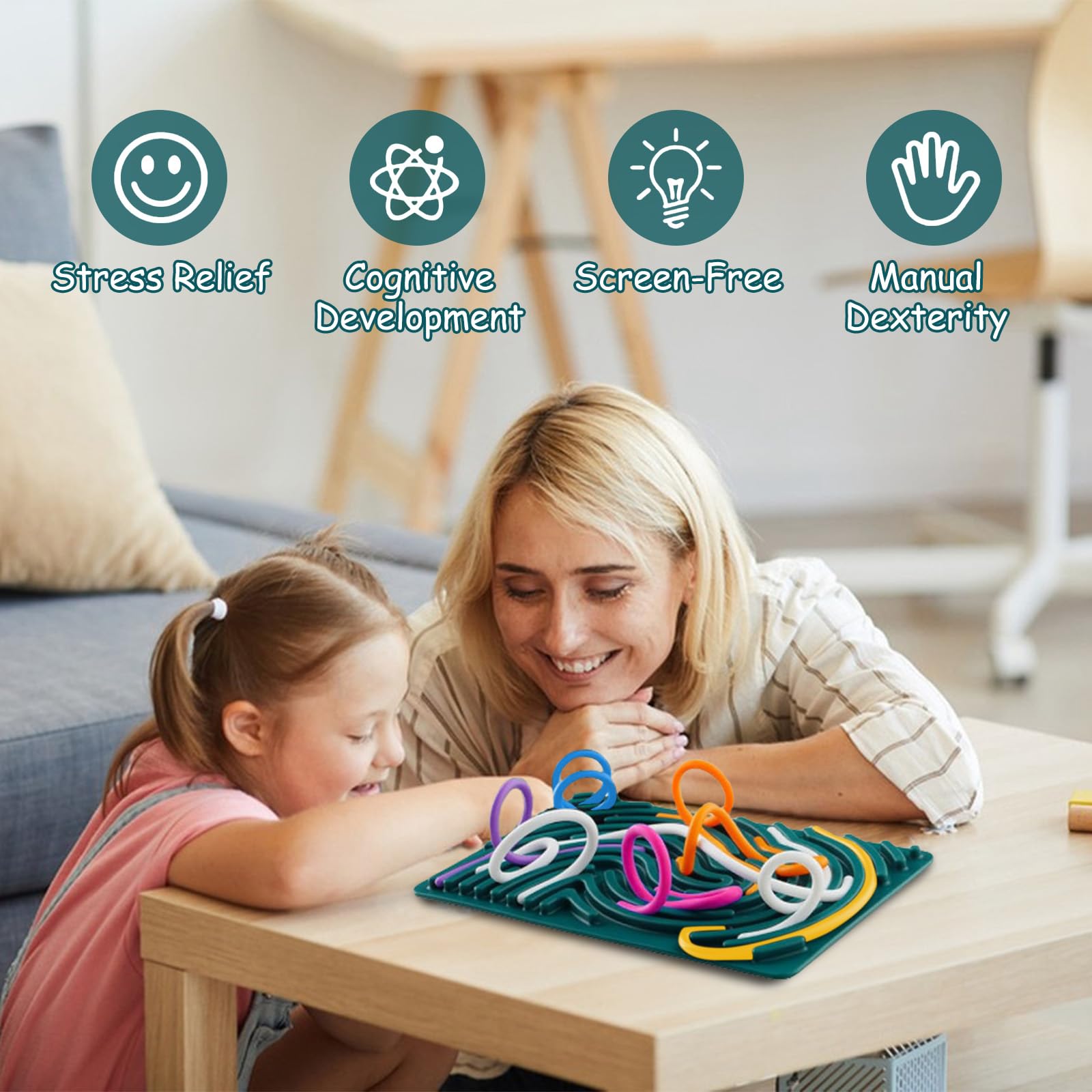 Silicone Sensory Activity Board, Autism Toys, Sensory Toys for Autism, ADHD Fidget Toys, 7 Colors Kids Fidget Toys with 20 Strings - Image 4