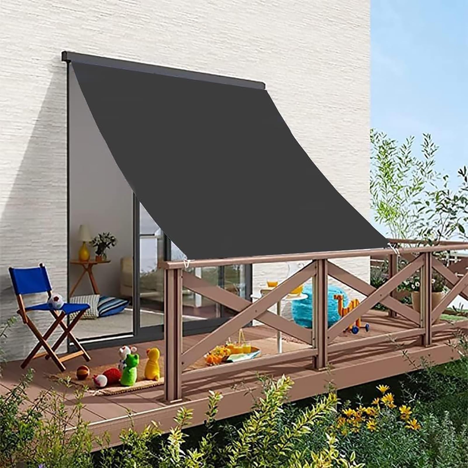 Sonnensegel, wasserdicht, rechteckig, UV-Schutz, für Garten, Balkon & Terrasse, inklusive Befestigungsseilen, Schwarz, 4 x 5 m